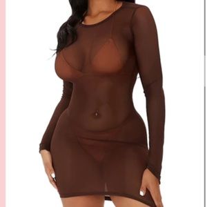 Brown mesh swimming suit cover up